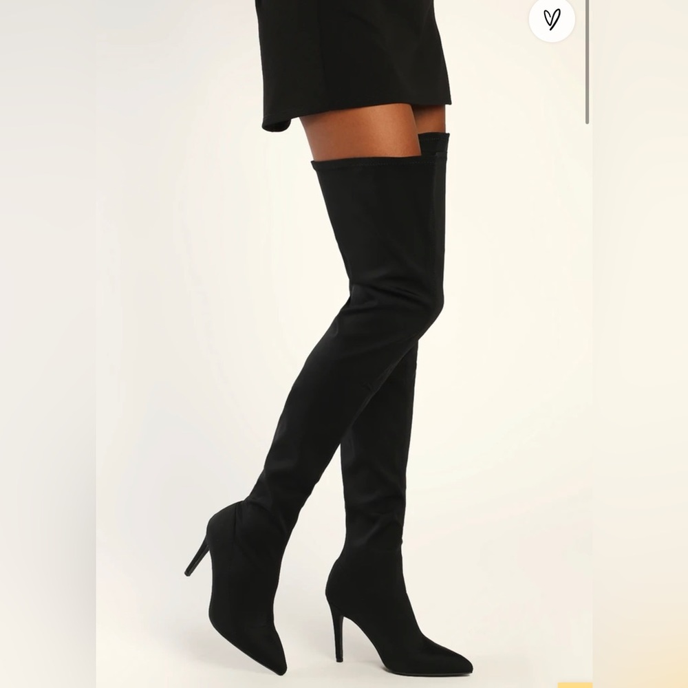 Lulus Akira Black Pointed-Toe Over-the-Knee High Heel Boots Black Size: 6